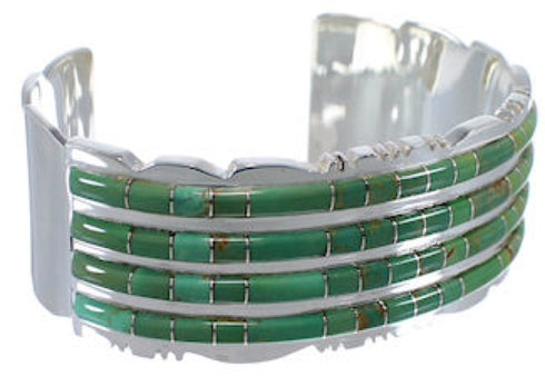 Southwest Sterling Silver Turquoise Inlay Sturdy Cuff Bracelet EX28735